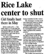 newspaper article rice lake center to shut